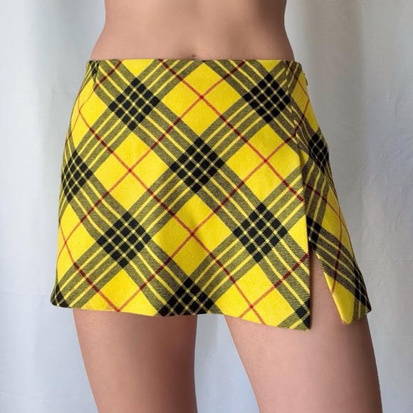 Vintage Dolce & Gabbana Yellow Plaid Low Waisted Mini Skirt - Picture 1 of 5